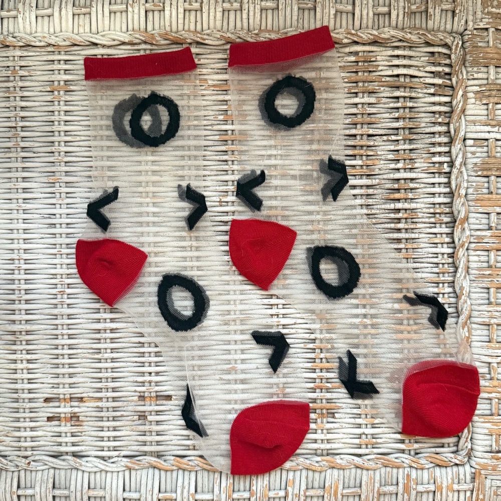 Red and Black Sheer ‘XO’ Pattern Socks- Adore Me
